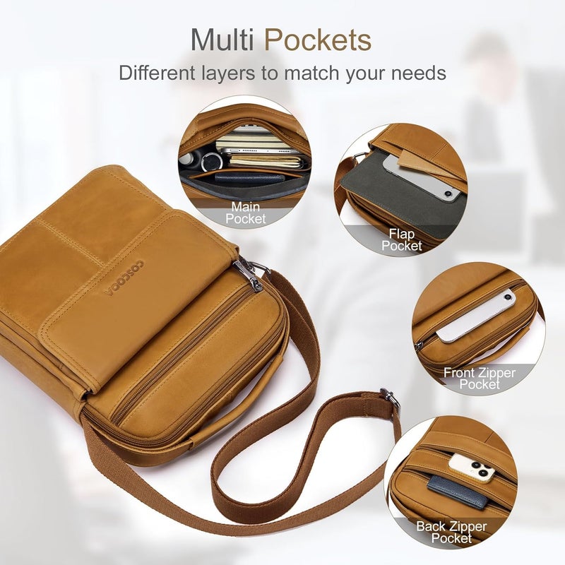 COSCOOA Men's Leather Crossbody Shoulder Bag - Messenger Satchel Travel Handbag - Image 3